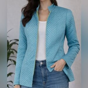 Turquoise Quilted Blazer | Flores & Flores Statement Jacket Chic Tailored